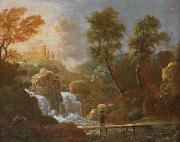 Willem van Bemmel Landschap figuur op een brug bij een waterval France oil painting artist